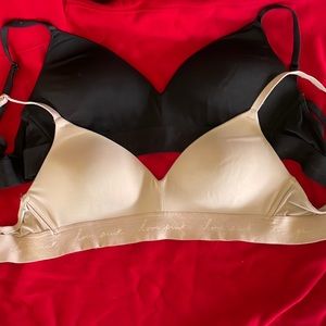 PINK Wear Everywhere wireless bras 34C. 2 bras, black and nude.